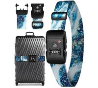 Slohif Luggage Straps TSA Lock for Suitcases - Travel Belt TSA Approved Accessories Luggage Identifiers Carry On Bag with Buckle Nylon Adjustable Band for Add a Bag, 78.74 cm, Sea Wave