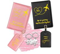 Slohif Mr. and Mrs. Passport Holder Lugguage Tag Set for Travel - Leather Passport Book Personalized Organizer Card Protector Sleeve Suitcase Cover Wallet Case Essentials Slim Carrier, Pink Black