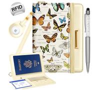 Slohif Passport Holder Cover Wallet Case for Travel Kids - Leather Letter Passport Book Family Multiple Personalized Organizer Card Slots Protector Sleeve Air Tag Handle Strap, beige, Butterfly