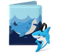 Slohif Passport Holder Cover Wallet Case for Travel Kids - Leather Letter Passport Book Family Multiple Personalized Organizer Card Slots Protector Sleeve, Blue, Shark