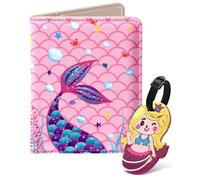 Slohif Passport Holder Cover Wallet Case for Travel Kids - Leather Letter Passport Book Family Multiple Personalized Organizer Card Slots Protector Sleeve, Pink, Fish