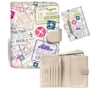 Slohif Passport Holder Cover Wallet for Travel - Women Men RFID Blocking Passport Book Protector for Boarding Pass Cards, Beige, 4.3 x 5.91 x 0.83 inches, Cream Stamp Airplane