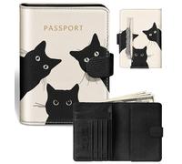 Slohif Passport Holder Cover Wallet for Travel - Women Men RFID Blocking Passport Book Protector for Boarding Pass Cards, Beige, 0.83 x 4.3 x 5.91 inches, Cream Cute Black Cat
