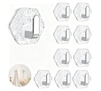 sloiaz Glacier Water Ripple Hexagonal Adhesive Hooks, No Drill Heavy Duty Waterproof Wall Hooks for Bathroom Kitchen Towels Keys Storage(Silver,10pcs)