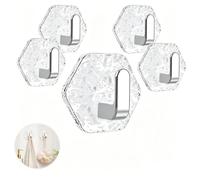 sloiaz Glacier Water Ripple Hexagonal Adhesive Hooks, No Drill Heavy Duty Waterproof Wall Hooks for Bathroom Kitchen Towels Keys Storage(Silver,5pcs)