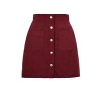 SLOKFV5 Falda Women's Corduroy Button Front Mini Short Skirt High Waist A Line Bodycon Autumn Winter Skirt w/Pocket Casual Burgundy