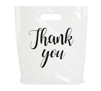 Slomg 100 Pcs Thank You Plastic Bags for Small Business, 9 x 11 in White Reusable Retail Shopping Bags with Handles, Extra Thick Gift Packaging Bag for Grocery Store Supermarket Restaurant Wholesale