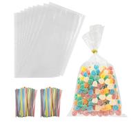 Slomg 200 Pack Plastic Clear Cellophane Bags, 10 x 6 In Transparent Goodie Treat Bags with Twist Ties for Birthday Party Favor, Resealable Gift Packing Bags for Candy Cookie Popcorn Bakery Wrapping