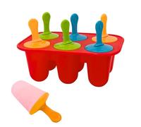 Slomg 6-Cavity Silicone Popsicles Molds, Reusable Mini Ice Pop Makers with 6 Colorful Sticks, Red Small Ice Cream Mold for Homemade Frozen Dessert