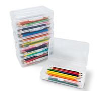 Slomg 6 Pack Plastic Pencil Case Box, Clear Large Capacity Hard Pen Organizer, Stackable Storage Containers with Snap Lids, Bulk Craft Boxes for Crayon Marker Beads Office Art Supplies