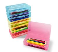 Slomg 6 Pack Plastic Pencil Case Box, Colored Large Capacity Hard Pen Organizer, Stackable Storage Containers with Snap Lids, Bulk Clear Craft Boxes for Crayon Marker Beads Office School Art Supplies