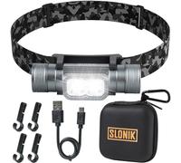 SLONIK Rechargeable Headlamp for Adults - 1000 Lumens Super Bright 60 ft Beam LED Flashlight - Lightweight, Heavy-Duty, IPX4, Waterproof Hard Hat Light - Camping Gear, Running Headlight, Camo