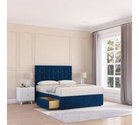 Sloomy 2Ft6 Alabama Divan Bed Base Navy Plush ,2 Drawers & 54" Floor Standing Headboard - Small Single