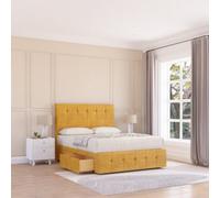 Sloomy 2Ft6 Cambridge Divan Bed Base Mustard Plush ,2 Drawers, 12" Footboard & 26" Struts Headboard - Small Single