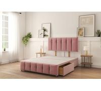Sloomy 2Ft6 Cambridge Divan Bed Base Pink Plush ,2 Drawers, 12" Footboard & 26" Struts Headboard - Small Single