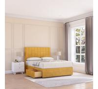 Sloomy 2Ft6 Kansas Divan Bed Base Mustard Plush ,no Drawers & 54" Floor Standing Headboard - Small Single