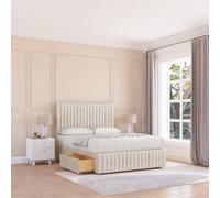 Sloomy 2Ft6 Madison Divan Bed Base Cream Plush ,no Drawers, 12" Footboard & 54" Floor Standing Headboard - Small Single