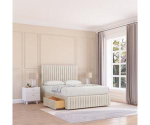 Sloomy 2Ft6 Madison Divan Bed Base Cream Plush ,no Drawers, 12" Footboard & 54" Floor Standing Headboard - Small Single