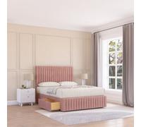 Sloomy 2Ft6 Madison Divan Bed Base Pink Plush 2 Drawers, 12" Footboard & 54" Floor Standing Headboard - Small Single