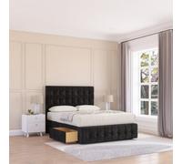 Sloomy 3Ft Berlin Divan Bed Base Black Plush ,no Drawers, 12" Footboard & 54" Floor Standing Headboard - Single