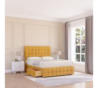 Sloomy 3Ft Berlin Divan Bed Base Mustard Plush ,no Drawers, 12" Footboard & 54" Floor Standing Headboard - Single
