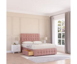 Sloomy 3Ft Berlin Divan Bed Base Pink Plush ,2 Drawers, 12" Footboard & 26" Struts Headboard - Single