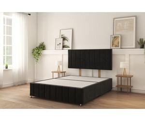 Sloomy 3Ft California Divan Bed Base Black Plush ,no Drawers, 12" Footboard & 26" Struts Headboard - Single
