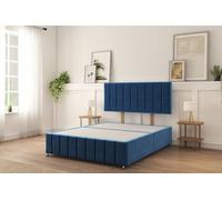 Sloomy 3Ft California Divan Bed Base Navy Plush ,no Drawers, 12" Footboard & 26" Struts Headboard - Single