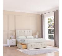 Sloomy 3Ft Cambridge Divan Bed Base Cream Plush ,2 Drawers, 12" Footboard & 54" Floor Standing Headboard - Single