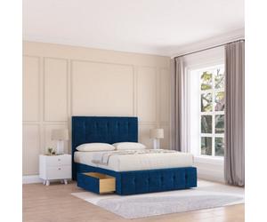 Sloomy 3Ft Cambridge Divan Bed Base Navy Plush ,2 Drawers, 12" Footboard & 54" Floor Standing Headboard - Single