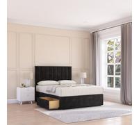 Sloomy 3Ft Kansas Divan Bed Base Black Plush ,2 Drawers & 54" Floor Standing Headboard - Single