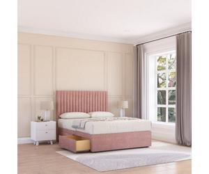 Sloomy 3Ft Manhattan Divan Bed Base Pink Plush ,no Drawers & 54" Floor Standing Headboard - Single