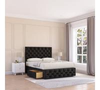 Sloomy 3Ft Watson Divan Bed Base Black Plush ,2 Drawers, 12" Footboard & 54" Floor Standing Headboard - Single