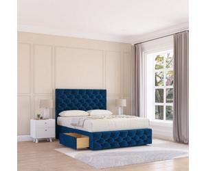 Sloomy 3Ft Watson Divan Bed Base Navy Plush ,no Drawers, 12" Footboard & 54" Floor Standing Headboard - Single