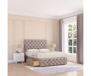 Sloomy 3Ft Watson Divan Bed Base Pebble Plush ,no Drawers, 12" Footboard & 54" Floor Standing Headboard - Single