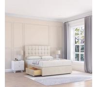 Sloomy 4Ft Alabama Divan Bed Base Cream Plush ,no Drawers & 26" Struts Headboard - Small Double