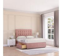 Sloomy 4Ft Alabama Divan Bed Base Pink Plush ,2 Drawers & 54" Floor Standing Headboard - Small Double