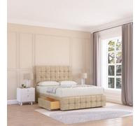 Sloomy 4Ft Berlin Divan Bed Base Almond Coinston ,4 Drawers, 12" Footboard & 26" Struts Headboard - Small Double
