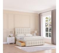 Sloomy 4Ft Berlin Divan Bed Base Cream Plush ,2 Drawers, 12" Footboard & 26" Struts Headboard - Small Double