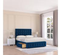 Sloomy 4Ft Berlin Divan Bed Base Navy Plush ,no Drawers, 12" Footboard & 26" Struts Headboard - Small Double