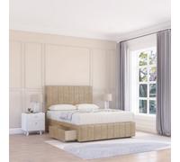 Sloomy 4Ft California Divan Bed Base Cream Plush ,no Drawers, 12" Footboard & 54" Floor Standing Headboard - Small Double