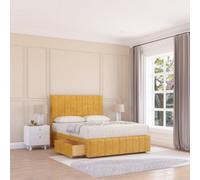 Sloomy 4Ft California Divan Bed Base Mustard Plush ,4 Drawers, 12" Footboard & 26" Struts Headboard - Small Double