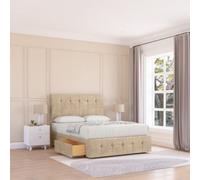 Sloomy 4Ft Cambridge Divan Bed Base Almond Coinston ,no Drawers, 12" Footboard & 54" Floor Standing Headboard - Small Double