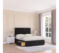 Sloomy 4Ft Cambridge Divan Bed Base Black Plush ,4 Drawers, 12" Footboard & 26" Struts Headboard - Small Double