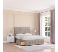 Sloomy 4Ft Cambridge Divan Bed Base Pebble Plush ,4 Drawers, 12" Footboard & 54" Floor Standing Headboard - Small Double