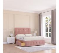 Sloomy 4Ft Cambridge Divan Bed Base Pink Plush ,2 Drawers, 12" Footboard & 54" Floor Standing Headboard - Small Double
