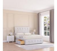 Sloomy 4Ft Cambridge Divan Bed Base Silver Plush ,4 Drawers, 12" Footboard & 26" Struts Headboard - Small Double