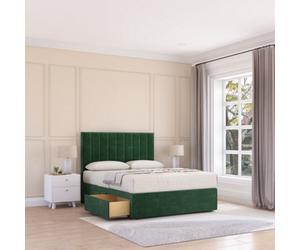 Sloomy 4Ft Kansas Divan Bed Base Emerald Plush ,no Drawers & 26" Struts Headboard - Small Double