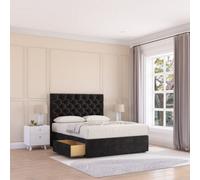Sloomy 4Ft Mayfair Divan Bed Base Black Plush ,4 Drawers & 54" Floor Standing Headboard - Small Double