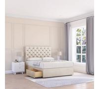 Sloomy 4Ft Mayfair Divan Bed Base Cream Plush ,2 Drawers & 26" Struts Headboard - Small Double